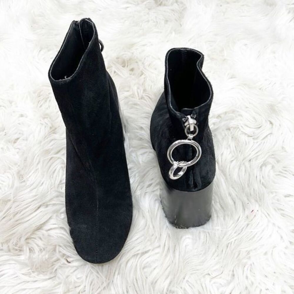 Zara Black Black Suede Block Heel Ankle Boots w Chain Detail 38 / 8